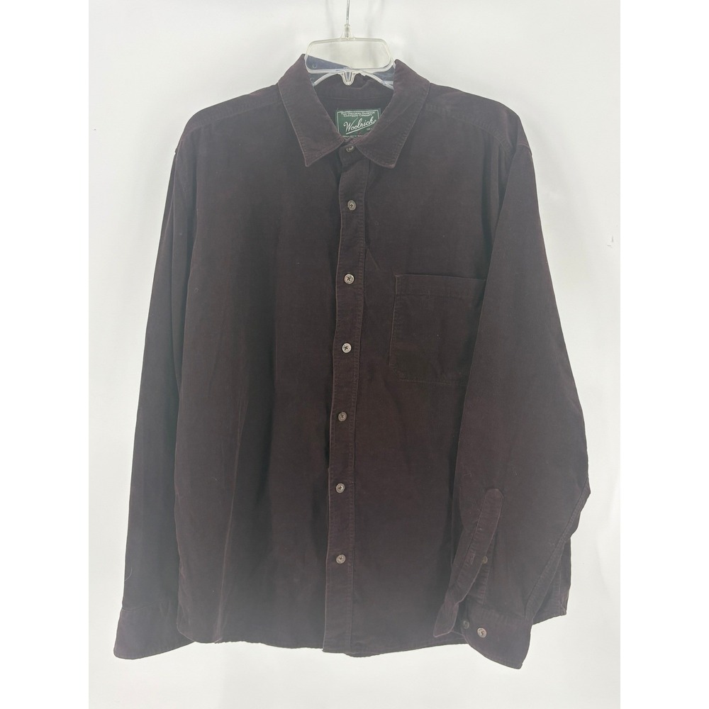 Woolrich Corduroy Shirt Mens Large L Button Down Brown Long Sleeve Cotton 22998